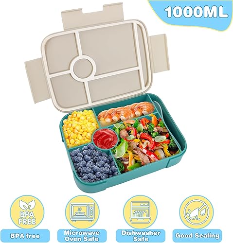 LWMTT Boite Repas Compartiment,Boîte à déjeuner pour enfants 1000 ml/1L,Lunch Box Enfant avec 5 Compartiments,Anti-Fuite Lunchbox avec Couverts,Sans BPA - Nail Gallerys