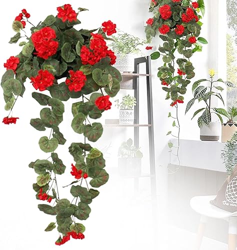 Fleurs artificielles d'extérieur, fleurs de géranium artificielles à suspendre, plantes en plastique résistantes aux UV qui ne se décolorent pas, décoration de mur et de clôture pour mariage, maison - Nail Gallerys