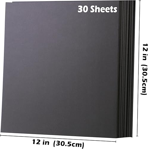 30 feuilles de papier cartonné noir - 30 x 30 cm, 230 g/m², couverture carrée 30 x 30 cm, pour scrapbooking, loisirs créatifs et cartes de visite, UAP05BK - Nail Gallerys
