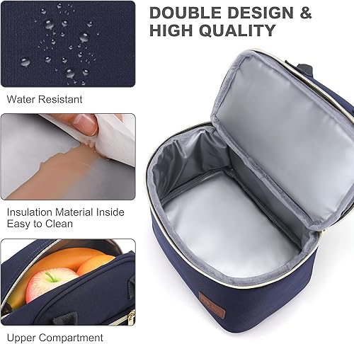 Vogshow Petit sac à déjeuner isotherme de 9 L pour femme, sac isotherme à double compartiment avec bandoulière pour le travail, l'école, l'extérieur, le camping - Nail Gallerys