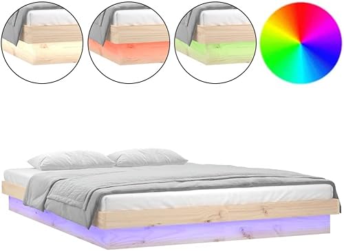 Festnight lit LED 200 x 200 avec sommier Cadre de lit 200 x 200 Sommier 200 x 200 Lit Double avec à Lattes Lit 2 Personnes Lit Adulte Cadre de lit en Bois-Naturel-200 x 200 cm - Nail Gallerys