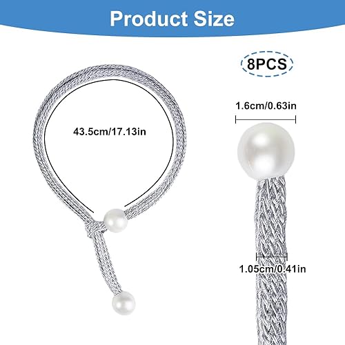 8 Piezas Pratique Embrasses de Rideau en Perles Grises,43.5cm Embrases pour Voilages Grandes,Tressées Rideau Corde Cravate Ceinture,Moderne et Simple,pour la Maison,Le Bureau,la Décoration de Fenêtres - Nail Gallerys