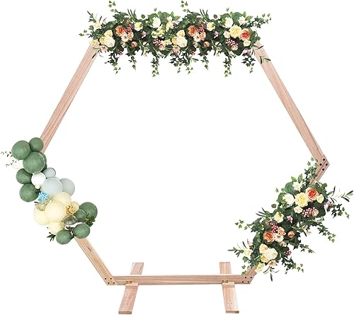 Cadre d'arche de mariage hexagonal en bois - Style rétro - Élégance - Planches épaisses - Grande capacité de charge - Pour mariages et anniversaires - 233 x 225 cm - Nail Gallerys