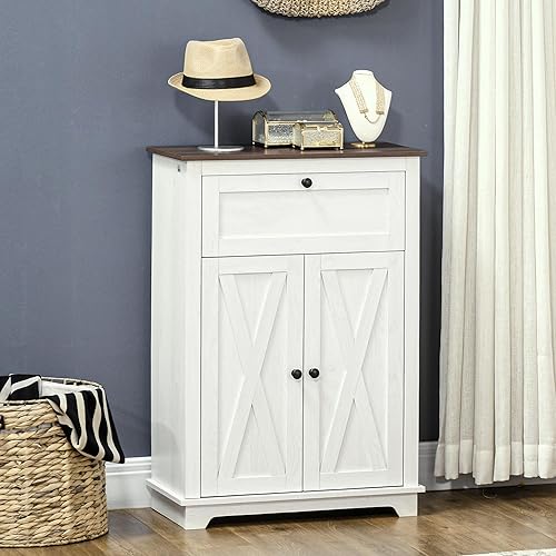 HOMCOM Buffet de Cuisine Multi-rangements 2 Portes avec étagère réglable, 1 tiroir, Design Campagne, pour Salon, Chambre et Cuisine, 60 x 30 x 87,5 cm, Blanc - Nail Gallerys