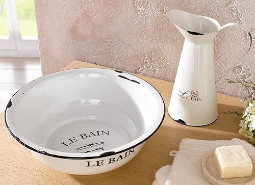 Dekoleidenschaft Cuvette de lavage + théière décorative Le Bain en métal, bol émaillé, verseuse à eau, style shabby chic - Nail Gallerys