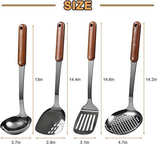 FJNATINH Spatule à wok, écumoire, spatule à fente et cuillère à wok en acier inoxydable, convient pour les cuisines avec poignée en bois résistante à la chaleur - Nail Gallerys