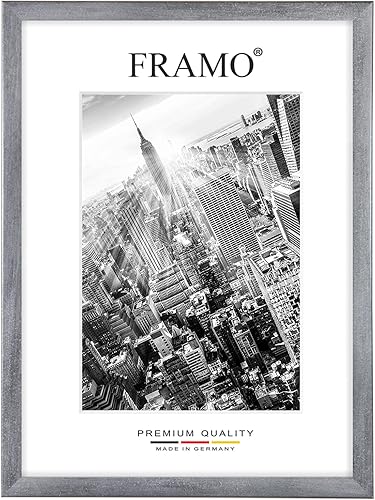 FRAMO35 24x36 Cadre Photo (Gris Flou), Cadre en Bois MDF de 35 mm de Large avec vitre en Verre synthétique incassable et Anti-reflet et paroi arrière Stable - Nail Gallerys
