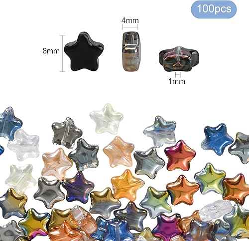 Lot de 100 perles colorées en forme d'étoile de 8 mm pour bracelets, perles en verre en forme d'étoile, faciles à bricoler, en forme d'étoile, couleurs pour bracelets, colliers, boucles d'oreilles - Nail Gallerys