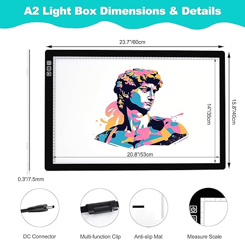 YINGWOND Table lumineuse au diamant A2 avec 9120 lux, 3 couleurs et 6 gradations en continu avec adaptateur UE et 2 clips multifonctions pour peinture diamant / dessin (A2 noir) - Nail Gallerys