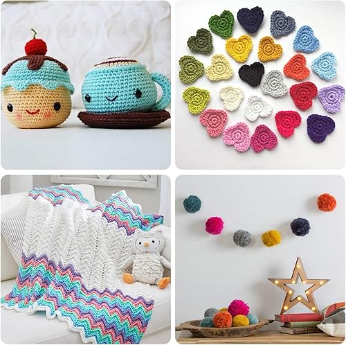 SOLEDI 500g Pelote de Laine - Laine à tricoter en Acrylique Ultra Doux pour Crochet de Fil à Tricoter - Laine Avec 2 Crochets et Sac de Rangement Réutilisable(25g * 20 couleurs) - Nail Gallerys