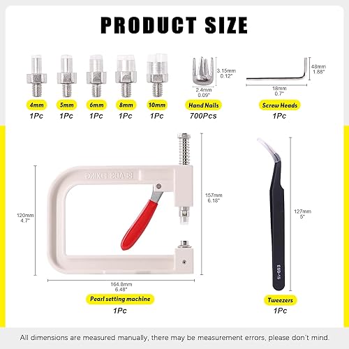 Mardatt 1335 pièces Machine à sertir des perles et kit de perles colorées Presse à la main Boutons à rivets avec 5 tailles Moules DIY Accessoires de perles pour chapeaux, chaussures, vêtements - Nail Gallerys