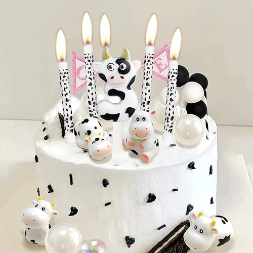 Bougie en forme de vache blanche et noire pour gâteau, décorations de 2ème anniversaire, décoration de fête cowboys cowgirl sur le thème des animaux de la ferme pour fille et garçon - Nail Gallerys