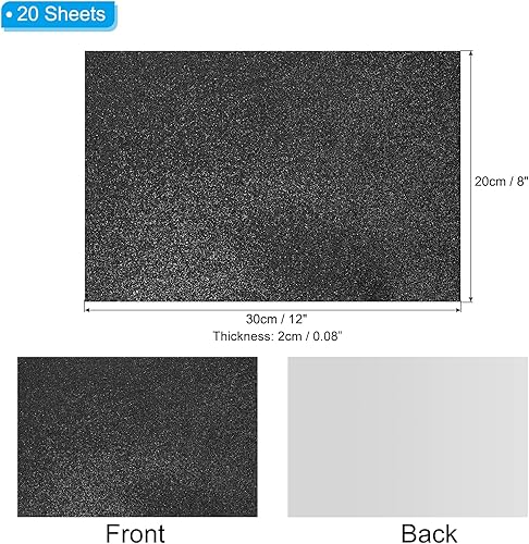 PATIKIL 20 Pcs Feuille de Mousse EVA Brillante et Pailletée Noir 30 x 20cm 2mm Épais Feutre Pailleté EVA avec Adhésif au Dos pour Projets de Bricolage - Nail Gallerys