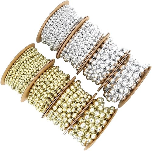 SHTGOI Rouleau de perles galvanoplastie - Guirlande de perles avec ligne de pêche - Cordon de perles - Ruban décoratif pour bricolage, chaîne, fleurs, mariage, 4 mm x 11 m - Argenté - Nail Gallerys