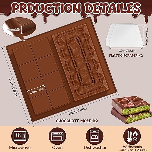 2 Pièces Moule Tablette Chocolat Dubai, Moule à Chocolat en Silicone, 2-en-1 moule Silicone Chocolat Profond Antiadhésif - Nail Gallerys