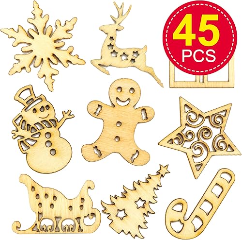Baker Ross Mini Formes de Noël en Bois à décorer (Lot de 45) - Matériel créatif pour Enfants et Adultes AV678 Multicolore - Nail Gallerys