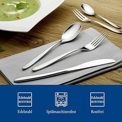 Villeroy & Boch SoftWave Lot de 6 fourchettes à dessert avec poignée incurvée, passent au lave-vaisselle, en acier inoxydable 18/10, argentées 160 mm - Nail Gallerys