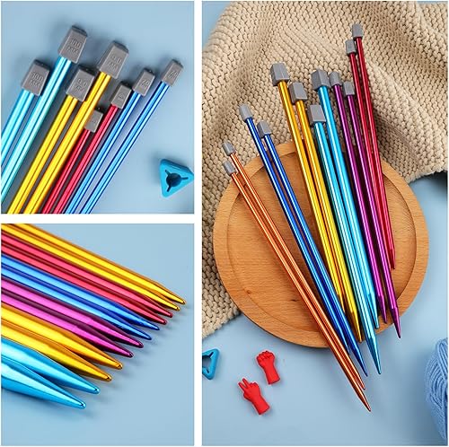 Coopay Aiguilles à tricoter : 25 cm, taille britannique, courtes et légères en aluminium pour les mains souffrant d'arthrite, lot de 14 paires de 2 à 10 mm - Nail Gallerys