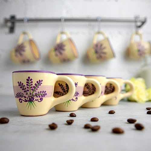 City to Cottage | Ensemble de 4 Tasses à Espresso | Beige à Motif Lavande en Céramique Faite et Peinte à la Main | 60ml - Nail Gallerys
