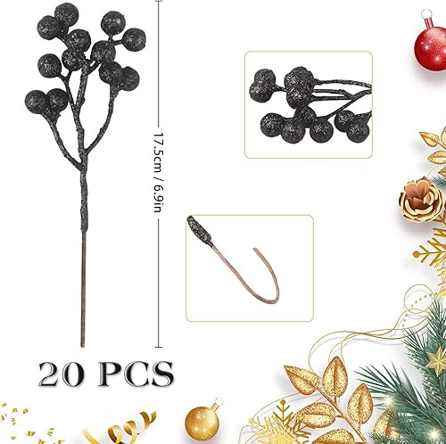 Fangoo 20pcs 18 cm Baies Rouges de Noël Artificielles Branches Décoration de Baies Rouges Berries Houx Décoration de Baies d'arbre de Noël pour Bricolage Guirlande Artisanat fête de Noël(Or) - Nail Gallerys
