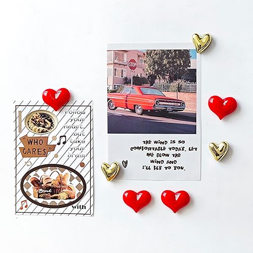 Janlifian Lot de 12 aimants de réfrigérateur dorés en forme de cœur rouge pour réfrigérateur, petits aimants décoratifs pour tableau blanc et photos - Nail Gallerys