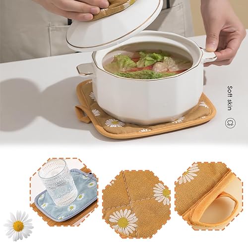 JEYORZY 4 Pièces Maniques Résistantes à la Chaleur, Maniques Cuisine,Kitchen Manique Protection Manique,pour Four Pot Assiette Bol Tasse,17x17 cm(Pâquerette) - Nail Gallerys