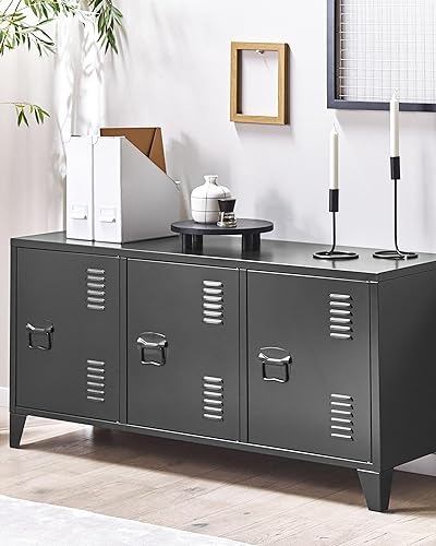 Buffet Industriel Moderne Acier 3 Portes Étagères Réglables Noir Cardiff - Nail Gallerys