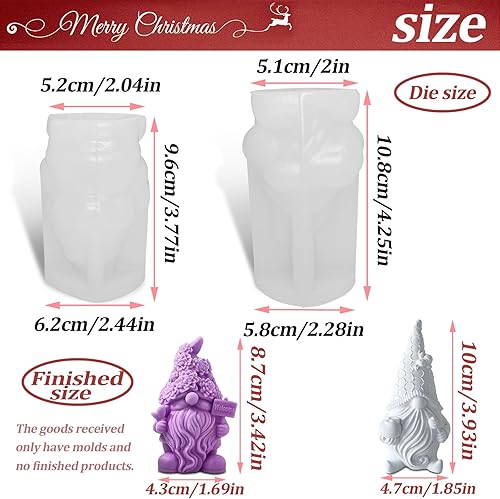 behone Lot de 2 moules en silicone 3D de Noël - Moules en silicone pour béton - Lutin pour la fabrication de bougies, de pierres aromatiques, de chocolat, de décorations de Noël - Nail Gallerys