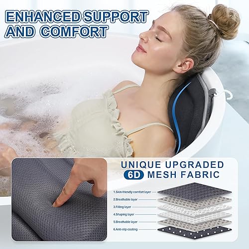 Coussin de bain complet pour baignoire – Extra long et épais avec soutien de la tête, du dos et des lombaires, 168 ventouses antidérapantes, coussin de spa en maille aérée 5D, séchage rapide et - Nail Gallerys