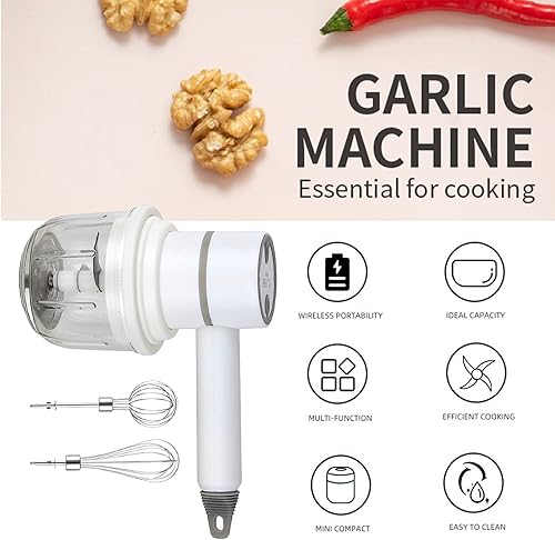 Holzsammlung Fouet Électrique, 2 en 1Hachoir Électrique Fouet à Main Sans Fil, Rechargeable USB Mini Mixeur Blender Hachoir pour Cuisson Crème aux œufs de Gâteau, Oignon, Ail, Noix (300 ML) - Nail Gallerys
