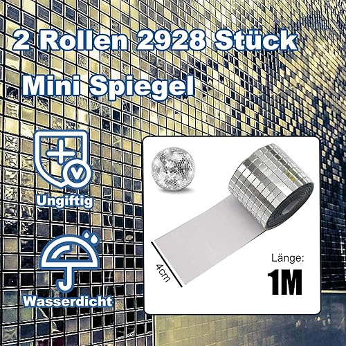 Lot de 2 rouleaux de 2928 mini miroirs, mosaïques, discothèques, carrés, autocollants, mosaïques, 4 x 4 mm, pour karaoké, maison - Nail Gallerys