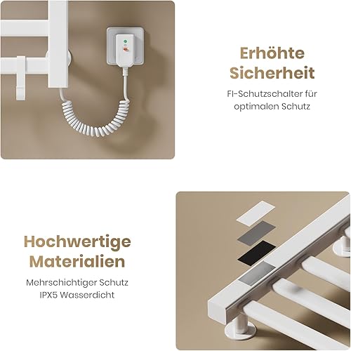 EMKE Chauffe-serviettes Électrique 50 x 50 cm, Thermostat Intelligent WiFi, Radiateur de Salle de Bain Électrique, Chauffe-serviettes Électrique, Blanc, 140W - Nail Gallerys