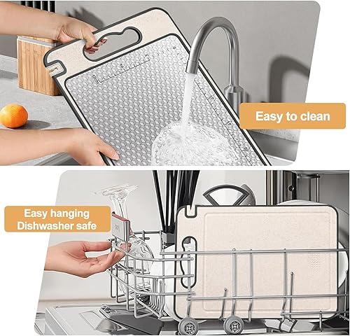 Jeroesja Planche à découper double face en titane et paille de blé, 35 x 25,4 cm, pour viande et légumes, passe au lave-vaisselle, design résistant aux rayures - Nail Gallerys