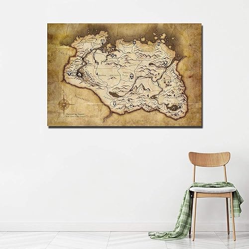 YIshiQI The Elder Scrolls V Skyrim Carte Jeu Affiche Toile Tissu Tissu Impression Peinture pour La Décoration Intérieure Mur Art Photo (sans Cadre) - Nail Gallerys