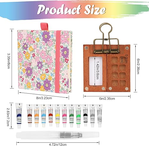Kit aquarelle de poche, mini kit de voyage avec clips de reliure, mini boîte aquarelle, kit de voyage pour artiste en bois, carnet de croquis, palette de 8 grilles pour peintres, artistes, étudiants - Nail Gallerys