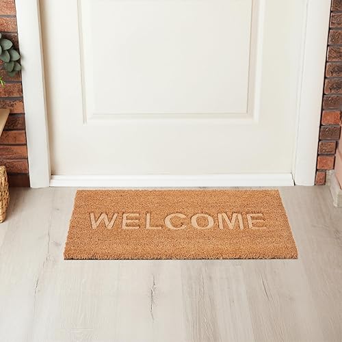 Relaxdays Tapis en Coco, 60x40 cm, Inscription « Welcome », Dessous antidérapant, intérieur & extérieur, Nature - Nail Gallerys