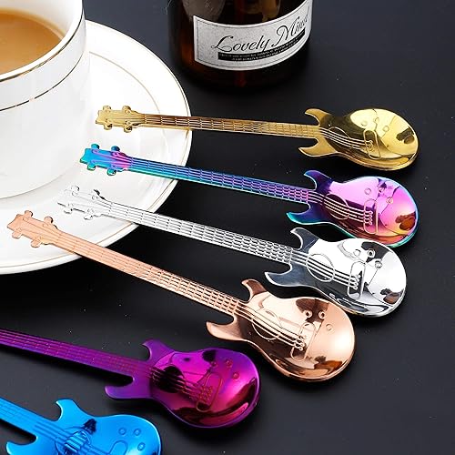 Cuillère à Café en Acier Inoxydable, 7 Pièces Guitare Cuillère à Dessert Cuillères à Thé Petite Cuillère D'agitation pour Lait Sucre Confiture Crème Glacée, Multicolore - Nail Gallerys