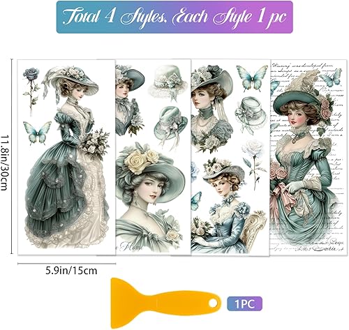 GLOBLELAND 4 Feuilles de Transfert de Meubles Vintage en Forme de Chapeau de Dame 6x12pouces Printemps Chapeau en Dentelle et Fleur Autocollants Auto Adhésifs UV Art Artisanat pour Chambre à Coucher - Nail Gallerys