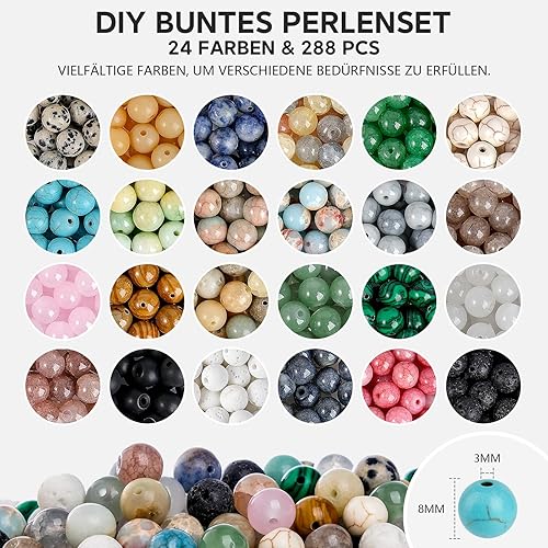 ARTREE Lot de perles naturelles de 8 mm pour bracelets, perles en pierres précieuses, pour la fabrication de bracelets et de colliers avec accessoires pour la fabrication de bracelets, colliers - Nail Gallerys