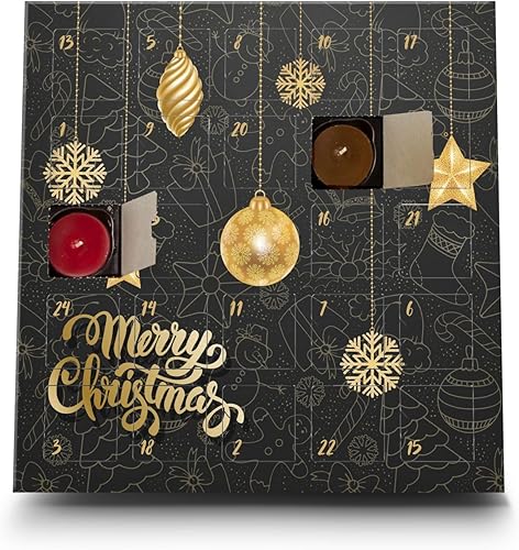 xVersion 2022x Römer Wellness Article cadeau: bougies parfumées Calendrier de l'Avent Merry Christmas avec 24 bougies chauffe-plat différentes ; env. 30 x 30 x 2 cm 4KE14-20 - Nail Gallerys