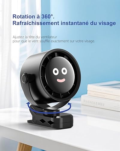 Clip Portable Sur le Ventilateur, Rotation 360° Silencieux USB Rechargeable Poustre Baby Fan Bureau Petit Ventilateur Avec Clip 5 Vitesses Ventilateur de Camping pour La Chambre, Bureau, Cuisine - Nail Gallerys
