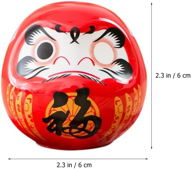 Zerodeko Poupée Daruma rouge, petite figurine japonaise Daruma porte-bonheur en céramique, statue Feng Shui, décoration de Darumas en céramique pour décoration de bureau A - Nail Gallerys