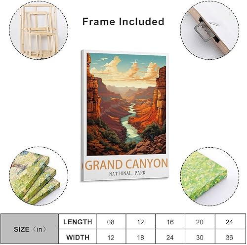 LOLWNNI Poster de voyage vintage du parc national du Grand Canyon - 30 x 45 cm - Impression sur toile - Décoration murale pour salon, chambre à coucher - Nail Gallerys