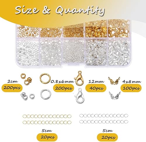 Bmeigo 583pcs Attaches et Fermoir Bracelet Set, Fermoir homard Ouverts anneaux de saut Embouts à sertir Connecteurs accessoires pour bijoux Avec boîte de rangement pour bracelets, colliers, DIY - Nail Gallerys