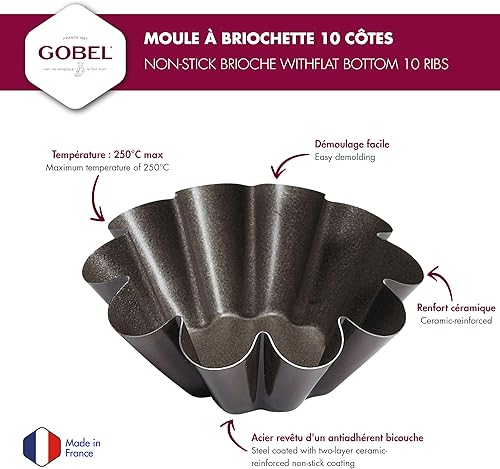 Gobel - Moule à Brioche fond plat - antiadhérent - 10 côtes - Ø75/40 mm - h30 mm - Fabriqué en France - Nail Gallerys