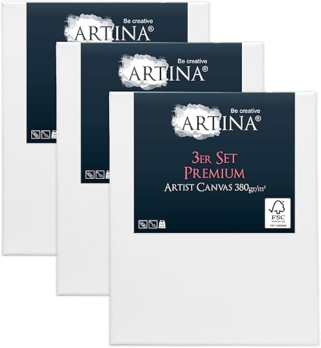 Artina Lot de 3 Premium Petite Toile Peinture 40x40 cm – Canvas Châssis Bois Stable 380 g/m² 100% Coton – Toile Blanche Vierge Peinte au préalable – Tableau a Peindre - Nail Gallerys