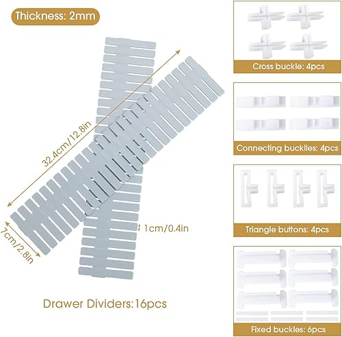 LWAIX DIY Organisateur de Tiroir diviseurs de tiroirs16PCS Séparateurs de Tiroirs Pour Fournitures de Bureau, Chambre à Coucher, Cuisine, Ustensiles de Maquillage(gris) - Nail Gallerys