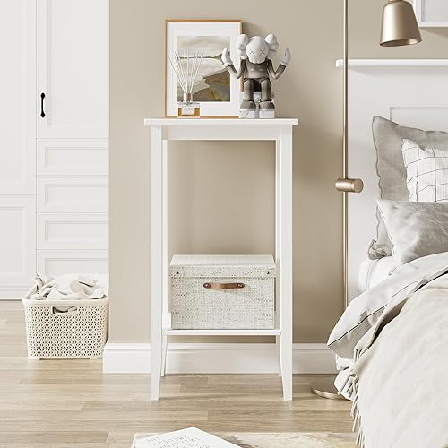 fevarbord Table d'Appoint Bout de Canapé Table de Nuit avec 2 étagères Table de Chevet Blanche pour Salon Chambre à Coucher en Bois 73.5x40x30cm - Nail Gallerys