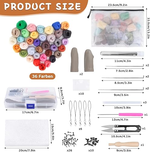 Feutrage de Laine Fée 36 Couleurs avec Outils, Feutrage de Laine pour Débutant de Laine Cardée à Feutrer Avec Outil de Feutrage à l'Aiguille pour Artisanat ou DIY (36 Couleurs 3g / Couleurs) - Nail Gallerys