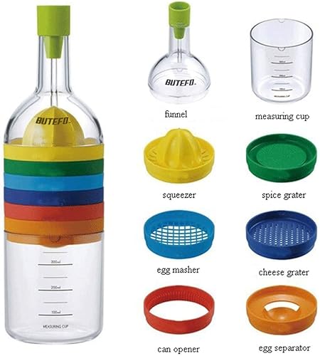 Locisne 8 en 1 Outil de cuisine,Multipurpose Plastic Bin bouteilles Cuisine Gadget(entonnoir,presse-citron,épices râpe,pilon d'oeuf,fromage râpe,seperator d'œuf,une tasse à mesurer,ouvre-boîtes) - Nail Gallerys